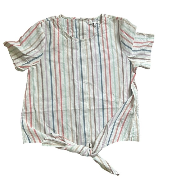 Madewell Rainbow Stripe Front Tie Button Back XS Shirt - Picture 2 of 4